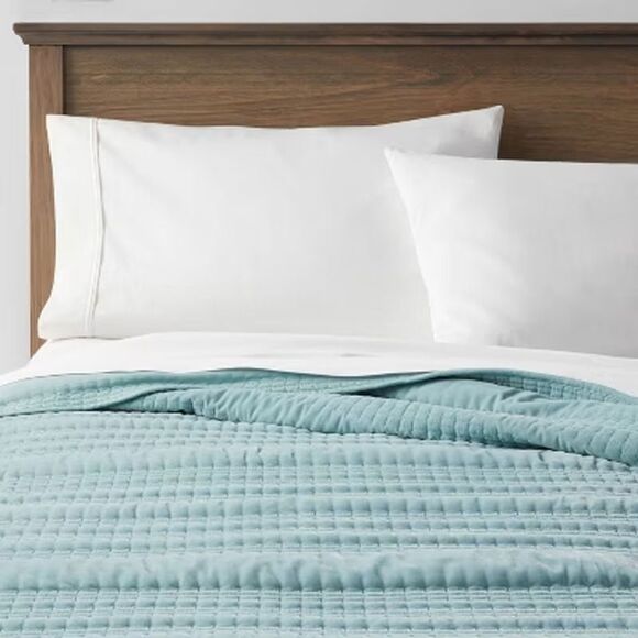Threshold - Full/Queen Lofty Velvet Quilt Light Teal Blue - Th Light Teal Blue - Picture 1 of 4